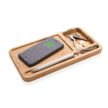 Logotrade Logogeschenke das Foto: Bambus Schreibtisch-Organizer mit 5W Wireless Charger