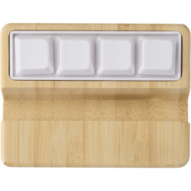 Logotrade Geschäftsgeschenke das Foto: Algol Smartphonehalterung  aus recyceltem Kunststoff mit Fidget-Toy mit Bambusdetails