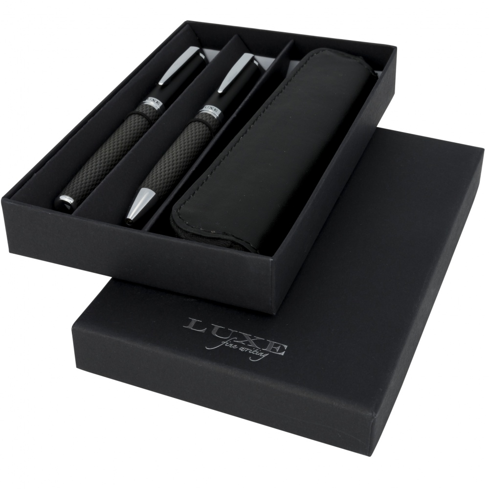 Logotrade promotional product picture of: Carbon duo pen gift set with pouch