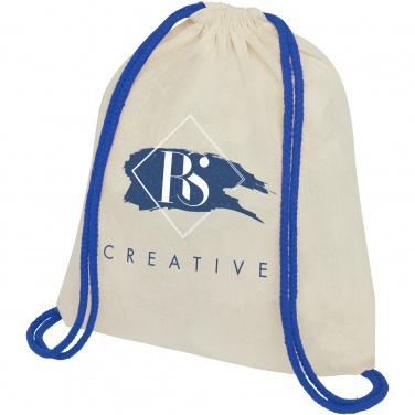Logo trade promotional giveaways image of: Oregon 100 g/m² cotton drawstring bag with coloured cords 5L