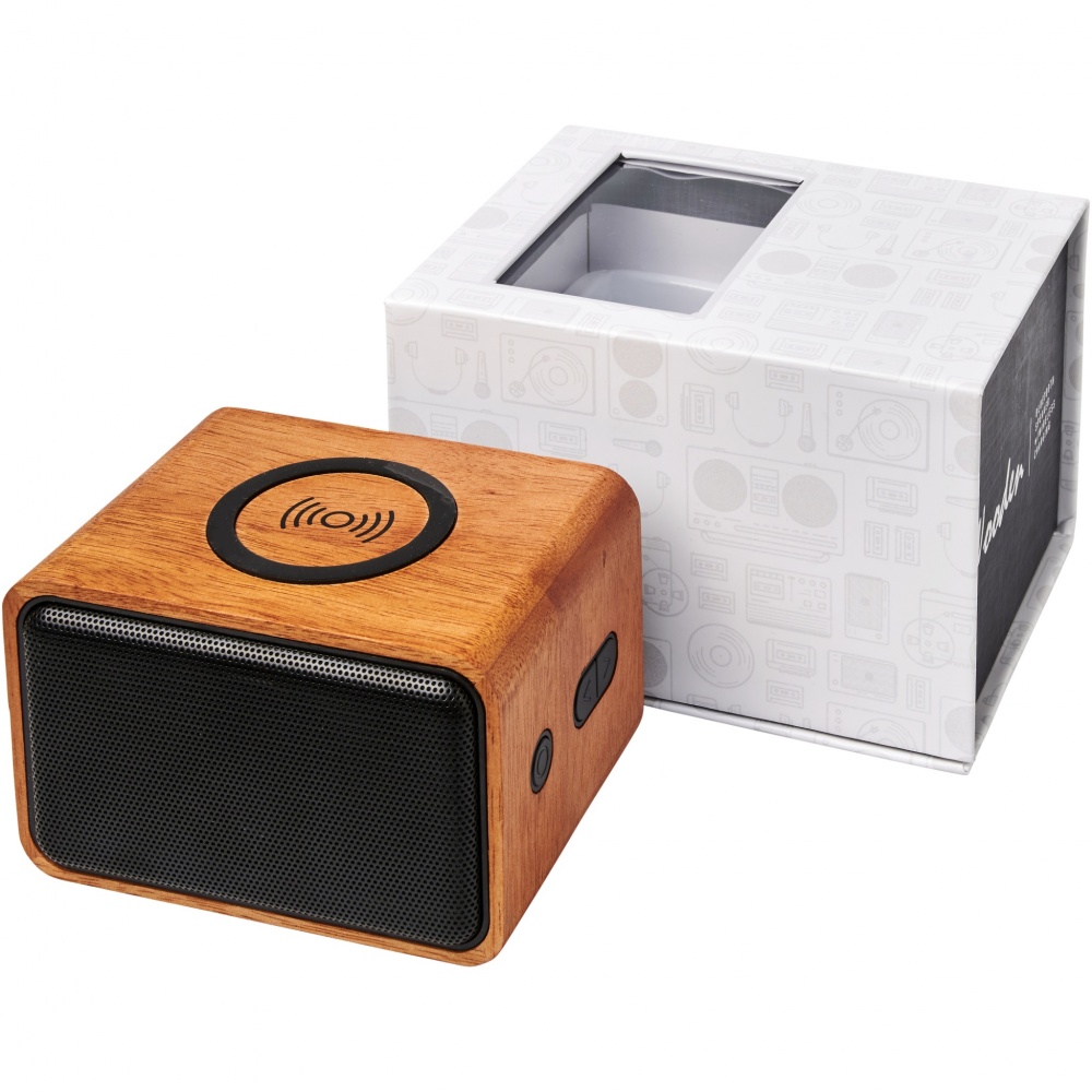 Logotrade promotional giveaway picture of: Wooden 3W speaker with wireless charging pad