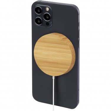 Logo trade business gifts image of: Atra 10W bamboo magnetic wireless charging pad