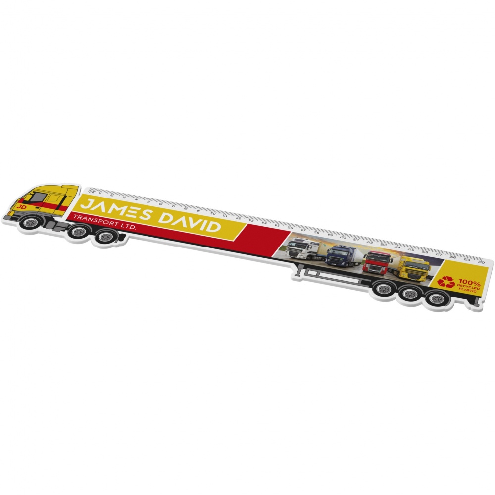 Logotrade promotional product image of: Tait 30cm lorry-shaped recycled plastic ruler