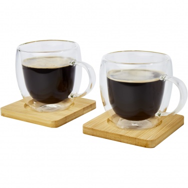 Logo trade advertising product photo of: Manti 2-piece 250 ml double-wall glass cup with bamboo coaster 