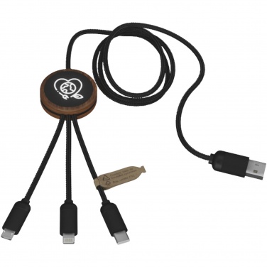 Logo trade business gift photo of: SCX.design C36 3-in-1 rPET light-up logo extended charging cable with round bamboo casing
