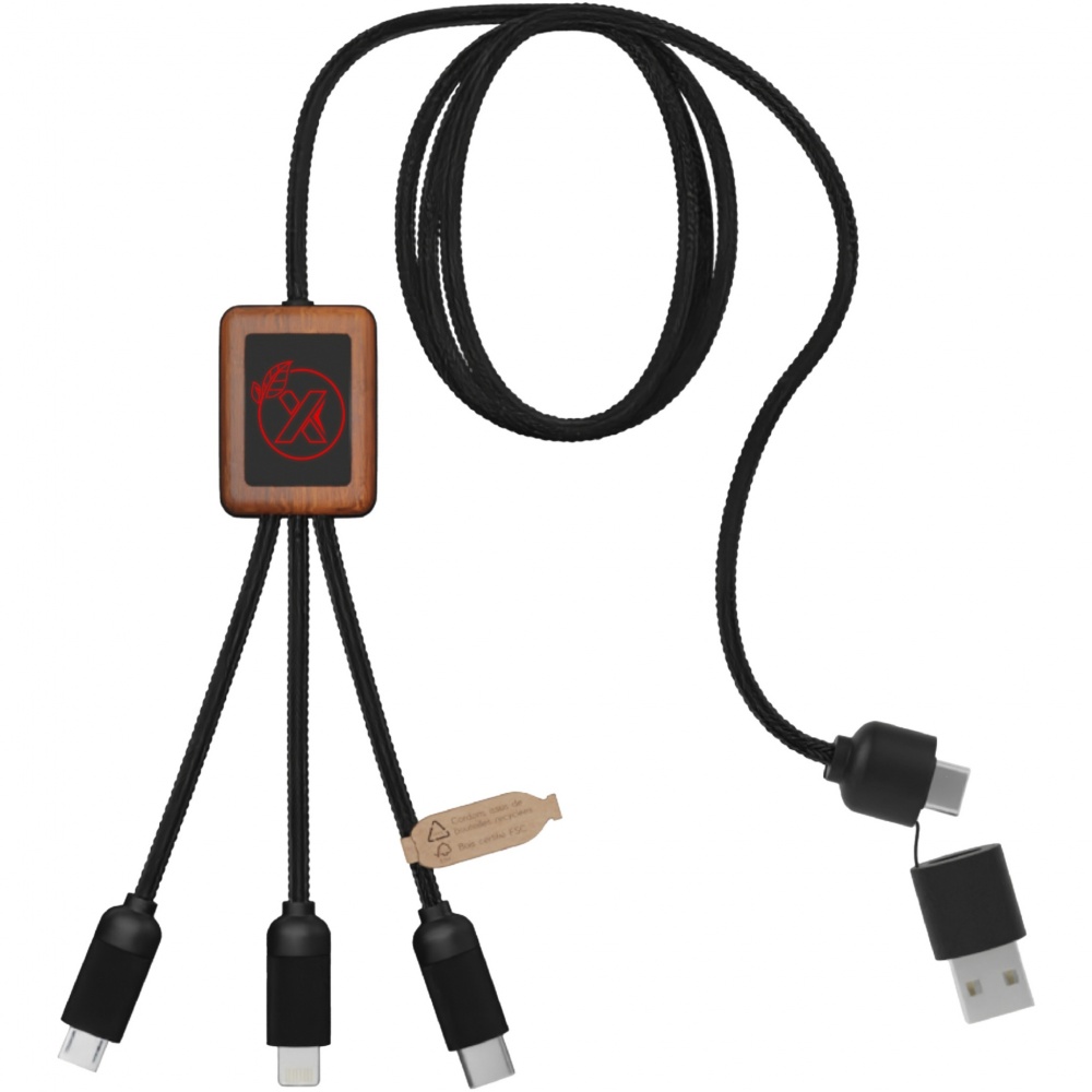 Logotrade business gift image of: SCX.design C38 5-in-1 rPET light-up logo charging cable with squared wooden casing