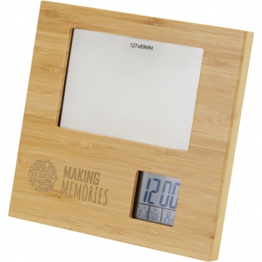 Logo trade promotional items image of: Sasa bamboo photo frame with thermometer