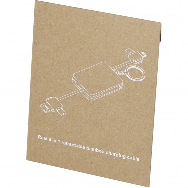 Logo trade promotional merchandise picture of: Reel 6-in-1 retractable bamboo key ring charging cable