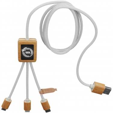 Logotrade promotional gift picture of: SCX.design C39 3-in-1 rPET light-up logo charging cable with squared bamboo casing