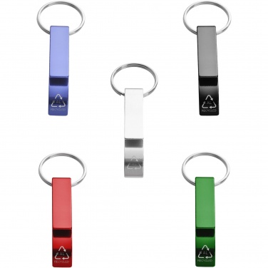 Logo trade promotional giveaways image of: Tao RCS recycled aluminium bottle and can opener with keychain 