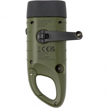 Logo trade corporate gifts image of: Helios recycled plastic solar dynamo flashlight with carabiner