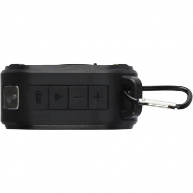 Logotrade promotional gift picture of: Solo 3W IPX5 RCS recycled plastic solar Bluetooth® speaker with carabiner 