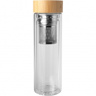Logo trade promotional gifts picture of: Bailey 400 ml borsilicate glass infuser bottle with bamboo lid
