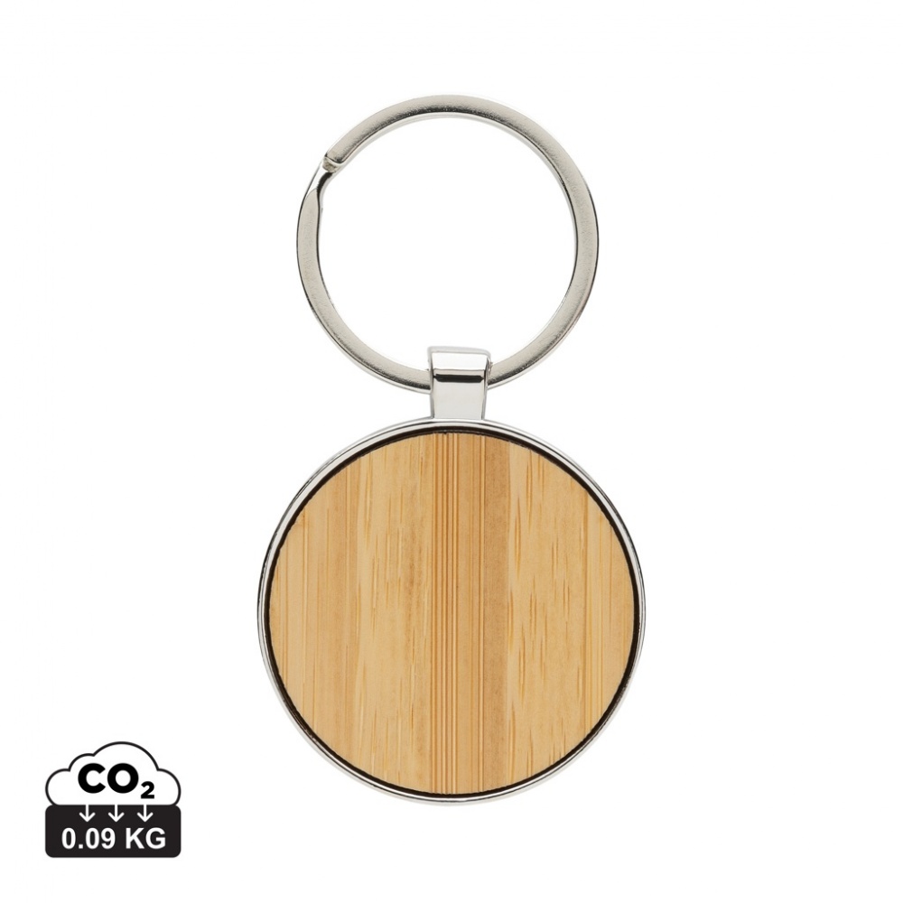 Logotrade promotional products photo of: RCS recycled zinc alloy round keychain with bamboo