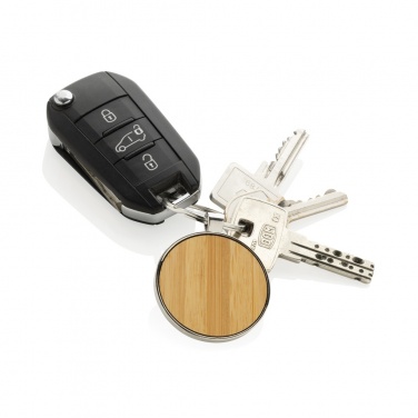 Logotrade corporate gift picture of: RCS recycled zinc alloy round keychain with bamboo