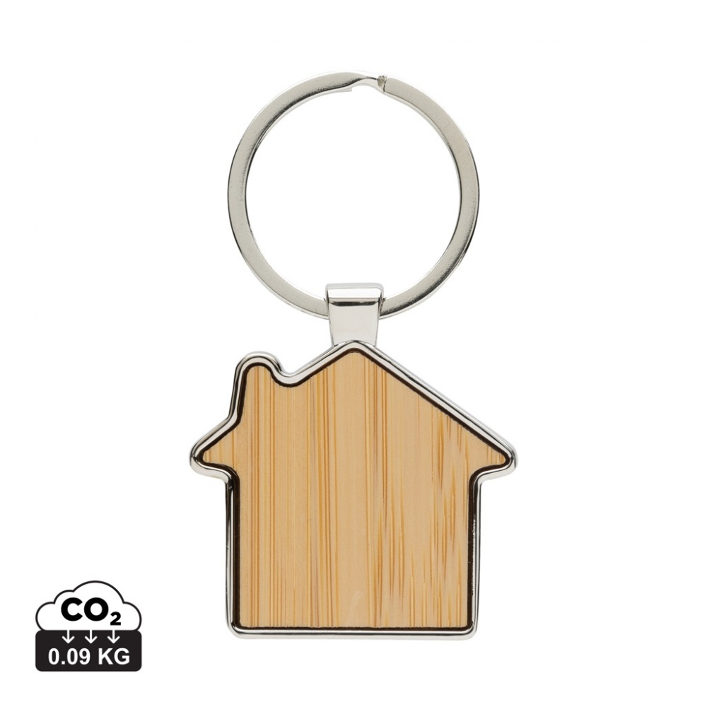 Logo trade promotional giveaways image of: RCS recycled zinc alloy house keychain with bamboo