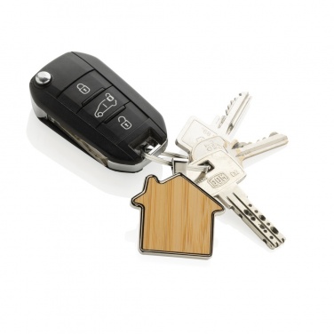 Logotrade promotional products photo of: RCS recycled zinc alloy house keychain with bamboo