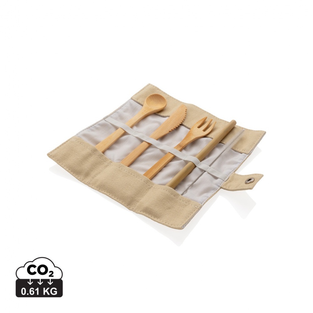 Logo trade promotional gifts image of: Reusable bamboo travel cutlery set