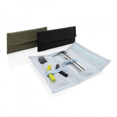 Logo trade corporate gifts image of: Tierra 2pcs straw and cutlery set in pouch