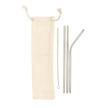 Logo trade business gift photo of: Reusable stainless steel 3 pcs straw set