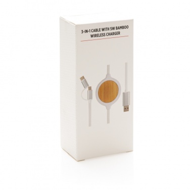 Logo trade business gift photo of: 3-in-1 cable with 5W bamboo wireless charger