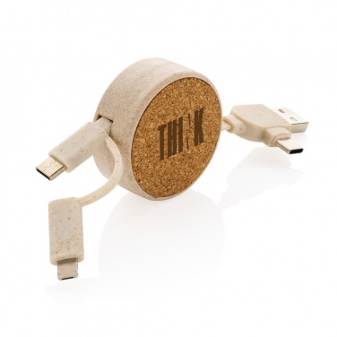 Logo trade promotional merchandise photo of: Cork and Wheat 6-in-1 retractable cable