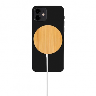 Logo trade promotional products image of: 10W bamboo magnetic wireless charger