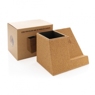 Logotrade advertising product picture of: Cork pen holder and 5W wireless charger