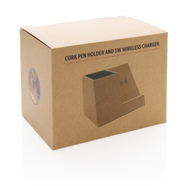 Logo trade advertising products image of: Cork pen holder and 5W wireless charger