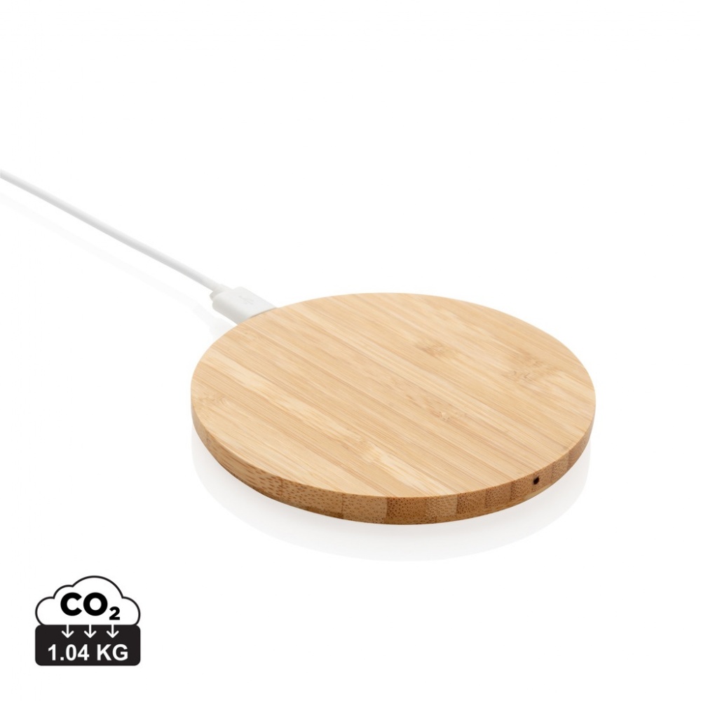 Logo trade promotional merchandise photo of: Bamboo 5W round wireless charger