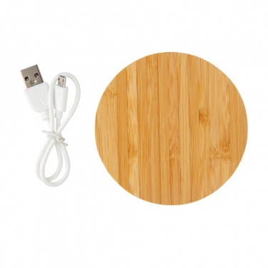 Logo trade promotional gifts picture of: Bamboo 5W round wireless charger