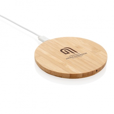 Logo trade promotional gifts picture of: Bamboo 5W round wireless charger