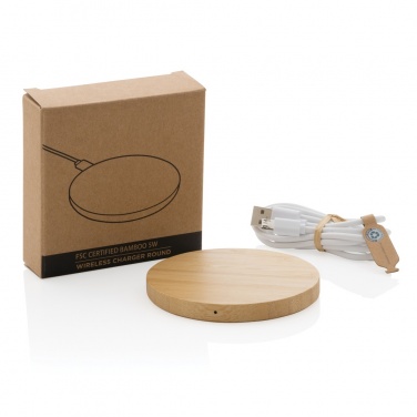 Logotrade corporate gift image of: Bamboo 5W round wireless charger