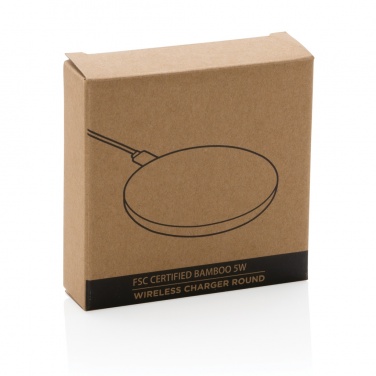Logo trade promotional gifts image of: Bamboo 5W round wireless charger