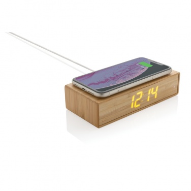 Logo trade promotional item photo of: Bamboo alarm clock with 5W wireless charger