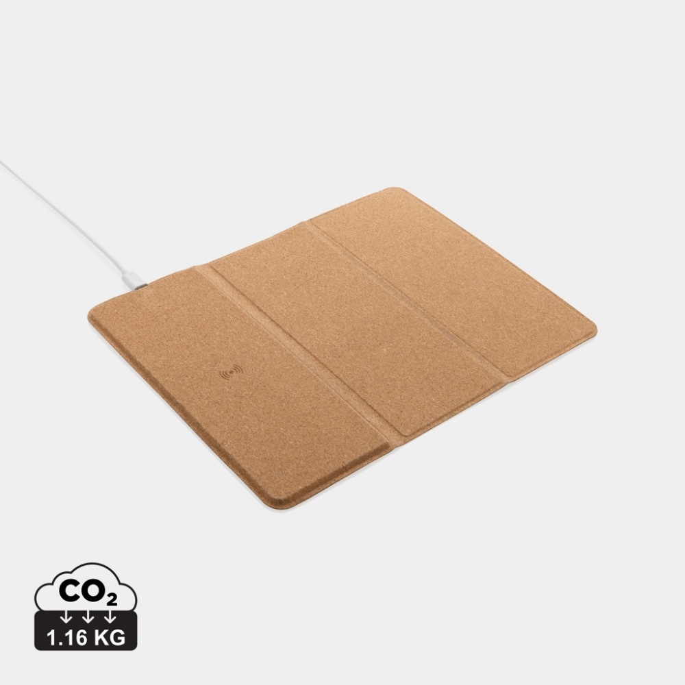 Logo trade advertising products image of: 10W wireless charging cork mousepad and stand