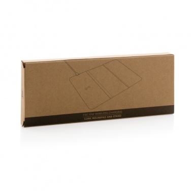 Logo trade promotional giveaways picture of: 10W wireless charging cork mousepad and stand