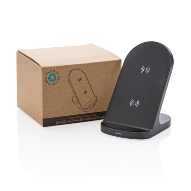 Logo trade promotional merchandise photo of: RCS recycled plastic double coil wireless stand 15W