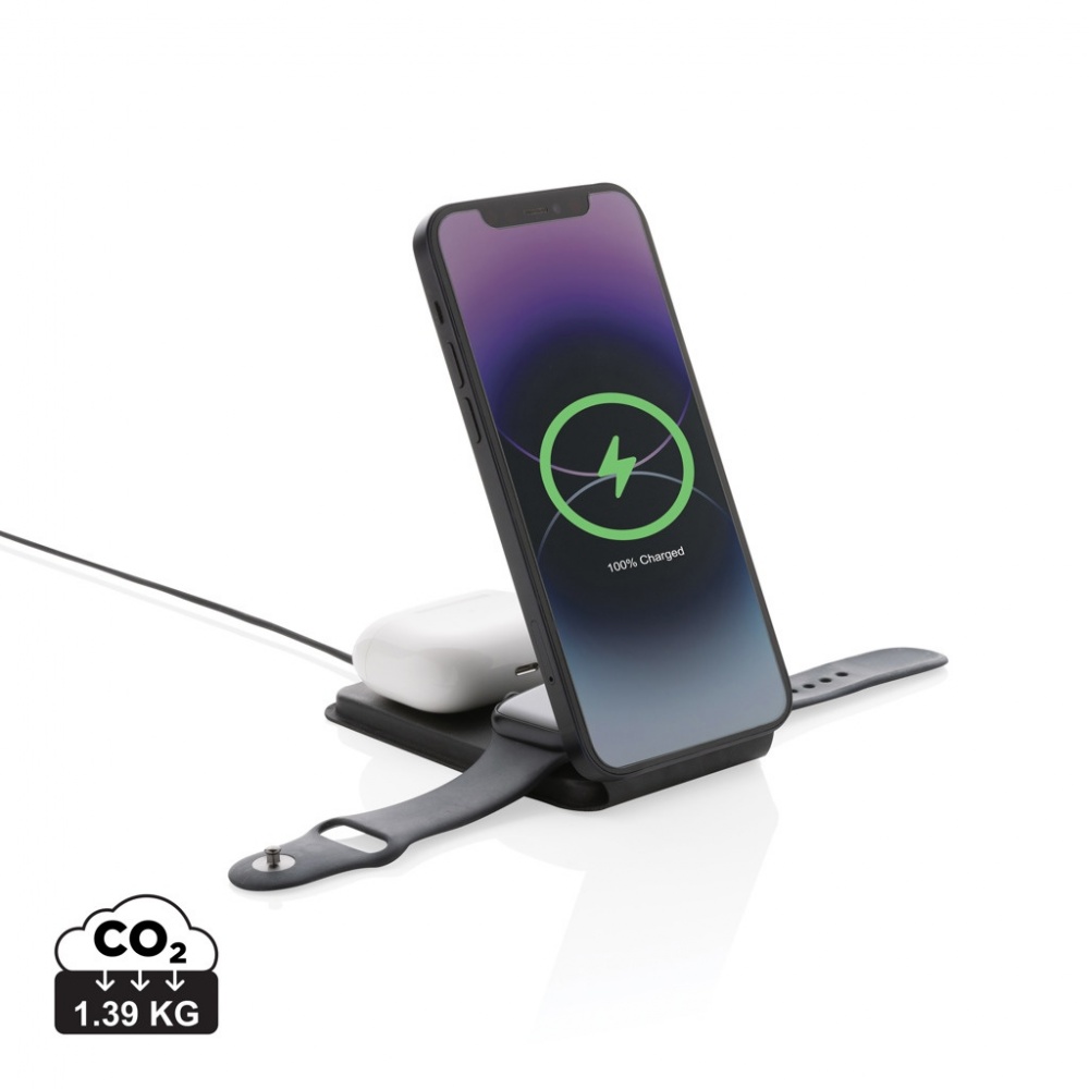 Logo trade corporate gifts image of: Swiss Peak RCS rPU 15W  3-in-1 magnetic wireless charger