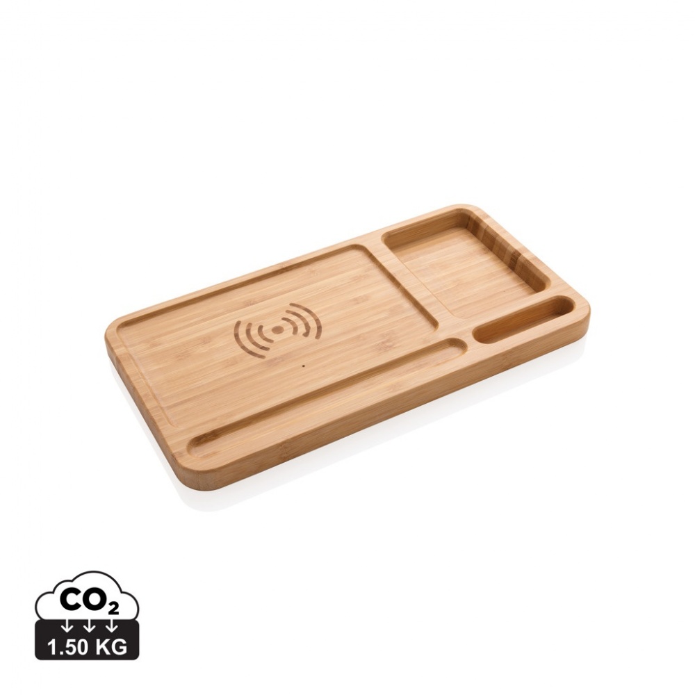 Logotrade promotional gift picture of: Bamboo desk organiser 5W wireless charger
