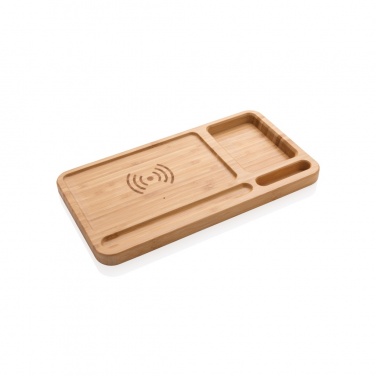 Logo trade advertising products picture of: Bamboo desk organiser 5W wireless charger