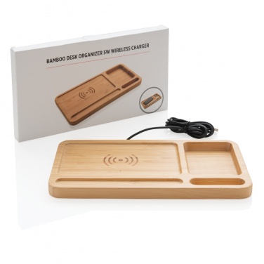 Logo trade corporate gifts image of: Bamboo desk organiser 5W wireless charger