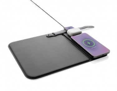 Logo trade promotional giveaway photo of: Swiss peak RCS recycled PU 15W 3 in 1 charging mousepad