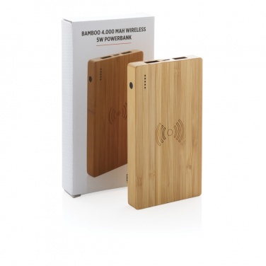 Logotrade promotional item image of: Bamboo 4.000 mAh wireless 5W Powerbank