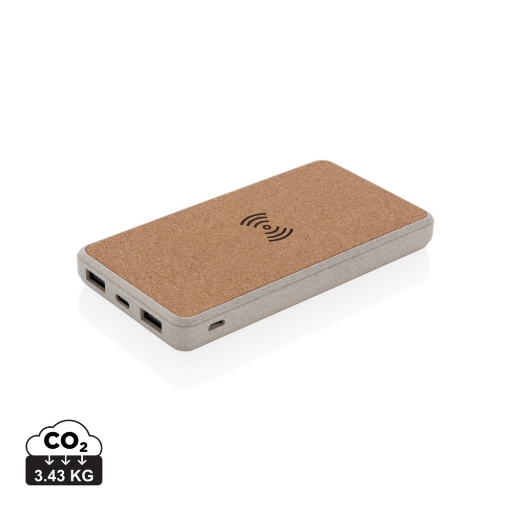 Logo trade promotional product photo of: Cork and Wheat Straw 8.000 mAh 5W wireless powerbank