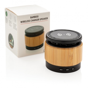 Logotrade corporate gift image of: Bamboo wireless charger speaker