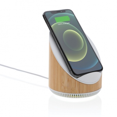 Logo trade promotional gifts image of: Ovate bamboo 5W speaker with 15W wireless charger