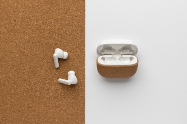 Logo trade corporate gift photo of: Oregon RCS recycled plastic and cork TWS earbuds
