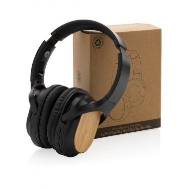 Logo trade promotional gifts picture of: RCS and bamboo Elite Foldable wireless headphone
