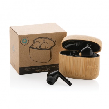 Logo trade promotional products picture of: Bamboo TWS earbuds with RCS recycled plastic
